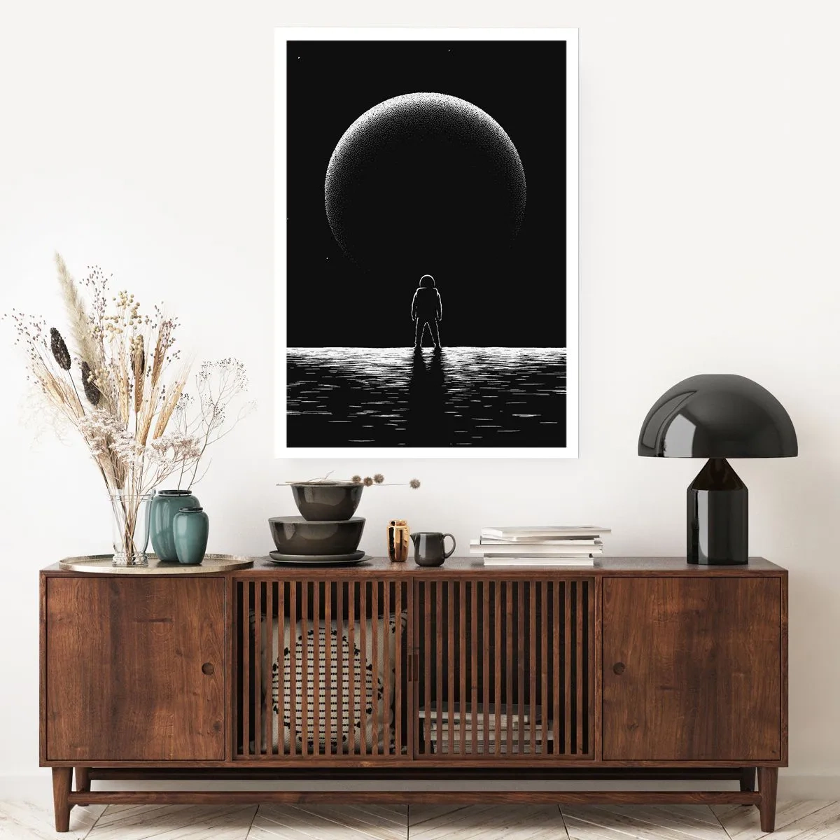 Poster - Un astronauta sullo sfondo di un enorme pianeta nello spazio - 50x70cm - Faccia a faccia - Decorazione murale moderna per soggiorno e camera da letto ARTTOR