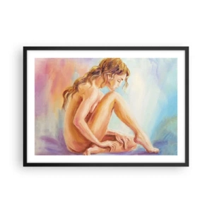 Poster in cornice nera - Una delicata figura di donna su uno sfondo pastello - 70x50cm - Nudo di giovane - Decorazione murale moderna per soggiorno e camera da letto ARTTOR