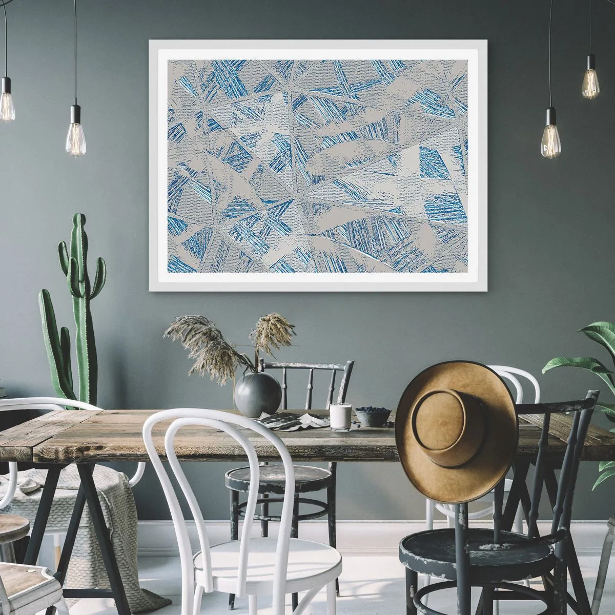 Poster in cornice bianca - Nel labirinto grigioblu - 100x70 cm