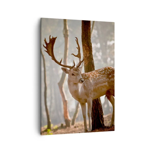 Quadro su tela - Stampe su Tela - Cervi nella foresta nella nebbia mattutina - 50x70cm - La luce della giovinezza - Decorazione murale moderna per soggiorno e camera da letto ARTTOR