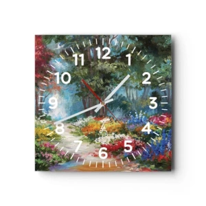 Orologio da parete - Orologio in Vetro - Il giardino del bosco d'aprile - 30x30 cm