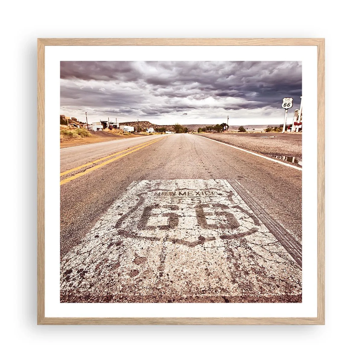 Poster in cornice rovere chiaro - La Route 66: una leggenda americana - 60x60 cm
