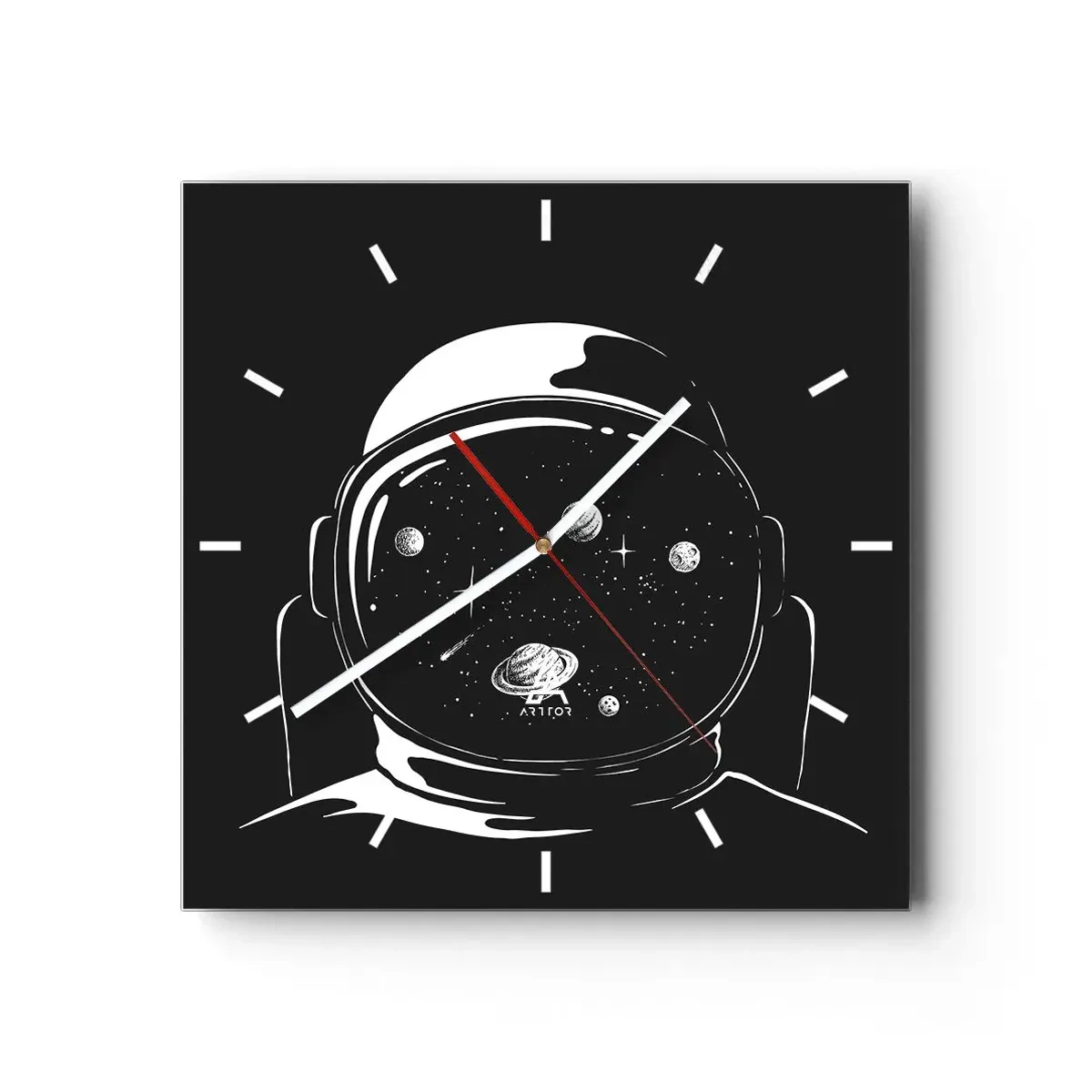 Orologio da parete - Orologio in Vetro - Un casco da astronauta minimalista con vista sullo spazio - 30x30cm - Panorama niente male - Decorazione murale moderna per soggiorno e camera da letto ARTTOR