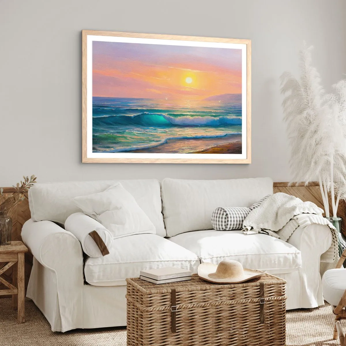 Poster in cornice rovere chiaro - Il canto turchese delle onde - 40x30 cm