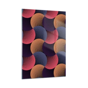 Quadro su vetro - Cerchi concentrici colorati che formano un motivo geometrico - 50x70cm - Al ritmo delle sfere - Decorazione murale moderna per soggiorno e camera da letto ARTTOR