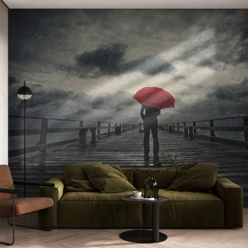 Fotomurali Autoadesivo Deluxe Sticker - Non importa che piove - Molo di legno, Mare, Camminare sotto la pioggia - 100x70 cm