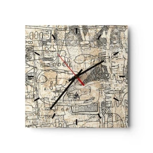 Orologio da parete - Orologio in Vetro - Motivi astratti e linee su uno sfondo beige - 30x30cm - In attesa di essere decifrato - Decorazione murale moderna per soggiorno e camera da letto ARTTOR