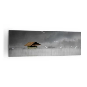 Quadro su tela - Stampe su Tela - Un cottage solitario sull'acqua circondato da nebbia e uccelli - 160x50cm - Riparo dalla pioggia - Decorazione murale moderna per soggiorno e camera da letto ARTTOR