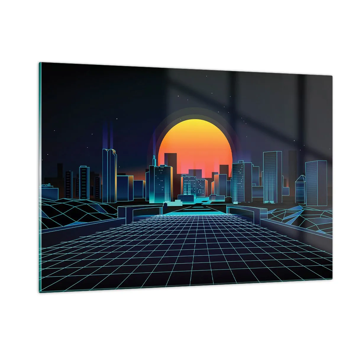Quadro su vetro - Panorama futuristico della città con tramonto - 120x80cm - Davvero vuoi tornare al mondo reale? - Decorazione murale moderna per soggiorno e camera da letto ARTTOR