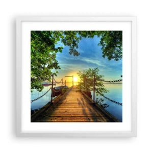 Poster in cornice bianca - Tramonto sul lago - 40x40 cm