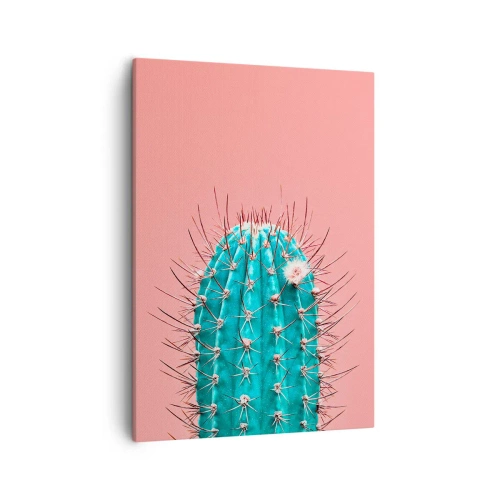 Quadro su tela - Stampe su Tela - Un'interpretazione artistica di un cactus su uno sfondo rosa - 50x70cm - Stai attento - Decorazione murale moderna per soggiorno e camera da letto ARTTOR