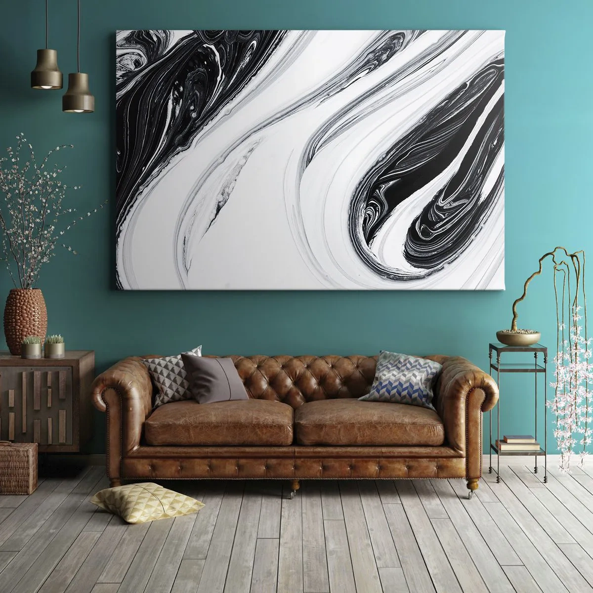 Quadro su tela - Stampe su Tela - Astrazione in bianco e nero con linee dinamiche e vortici - 120x80cm - L'unione degli opposti - Decorazione murale moderna per soggiorno e camera da letto ARTTOR