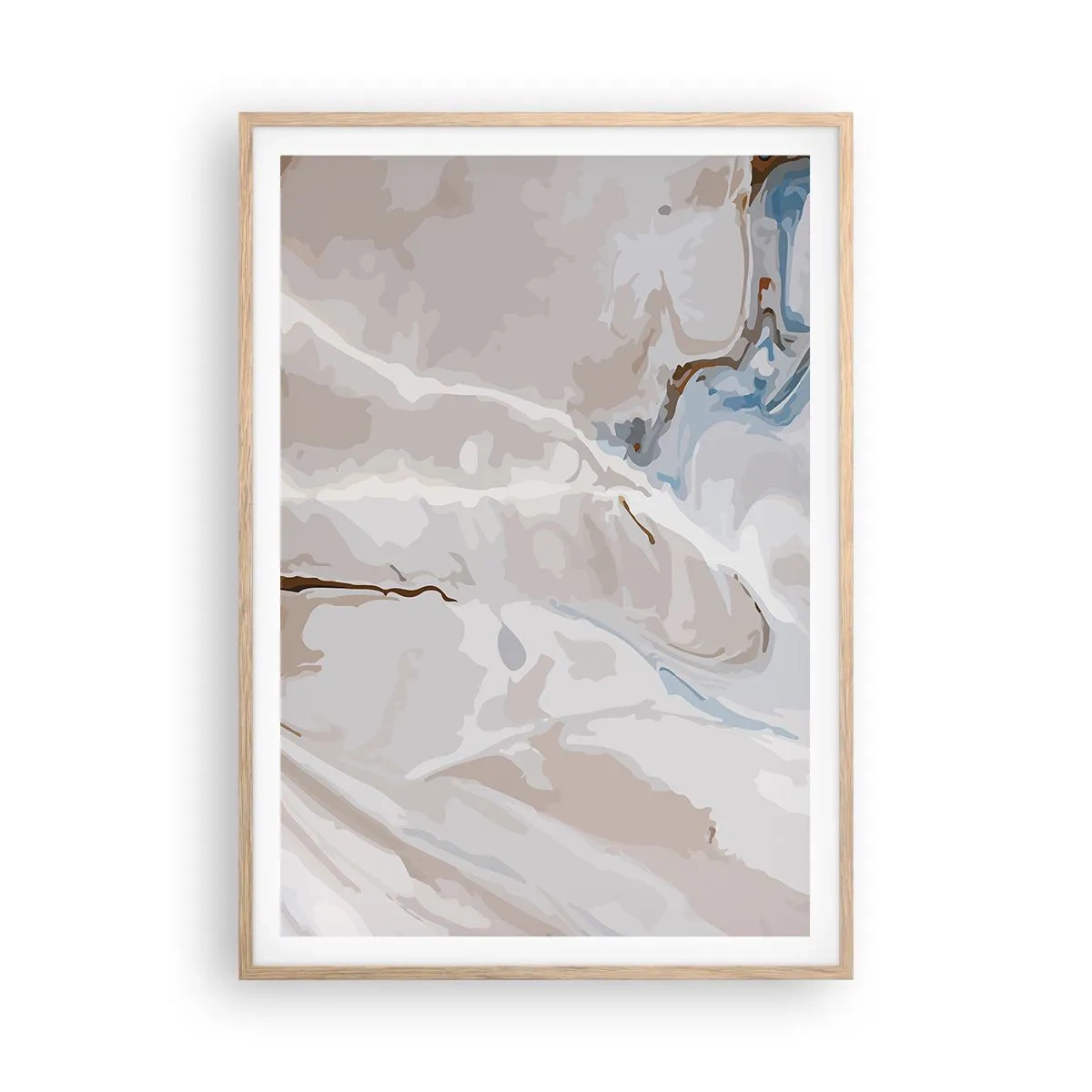 Poster in cornice rovere chiaro - Meandri blu sotto il bianco - 70x100 cm
