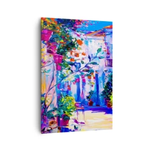Quadro su tela - Stampe su Tela - Una strada colorata piena di fiori - 70x100cm - Impressionismo: stradina italiana - Decorazione murale moderna per soggiorno e camera da letto ARTTOR