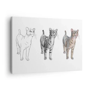 Quadro su tela - Stampe su Tela - L'evoluzione del disegno di un gatto da schizzo a forma colorata - 70x50cm - Lezione di disegno - Decorazione murale moderna per soggiorno e camera da letto ARTTOR