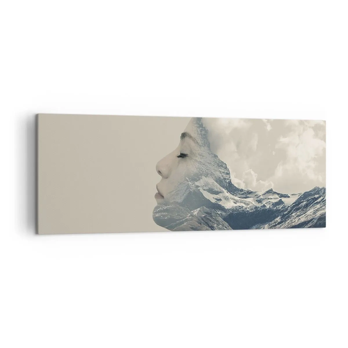 Quadro su tela - Stampe su Tela - Silhouette di una donna con un paesaggio montano sullo sfondo - 140x50cm - La bellezza degli elementi - Decorazione murale moderna per soggiorno e camera da letto ARTTOR