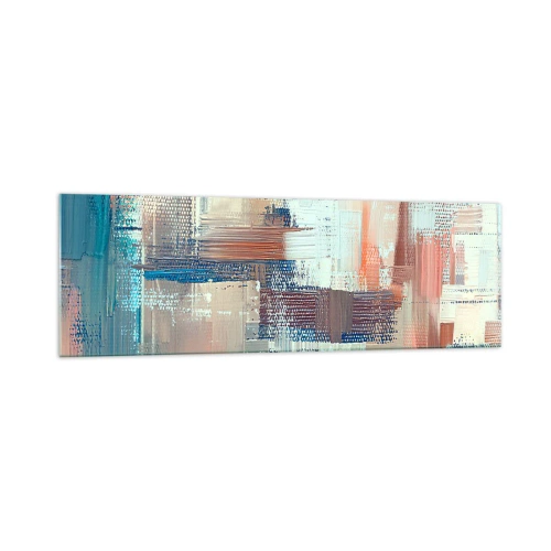 Quadro su vetro - Composizione astratta nei toni del blu e del beige - 160x50cm - Arrivando alla luce - Decorazione murale moderna per soggiorno e camera da letto ARTTOR