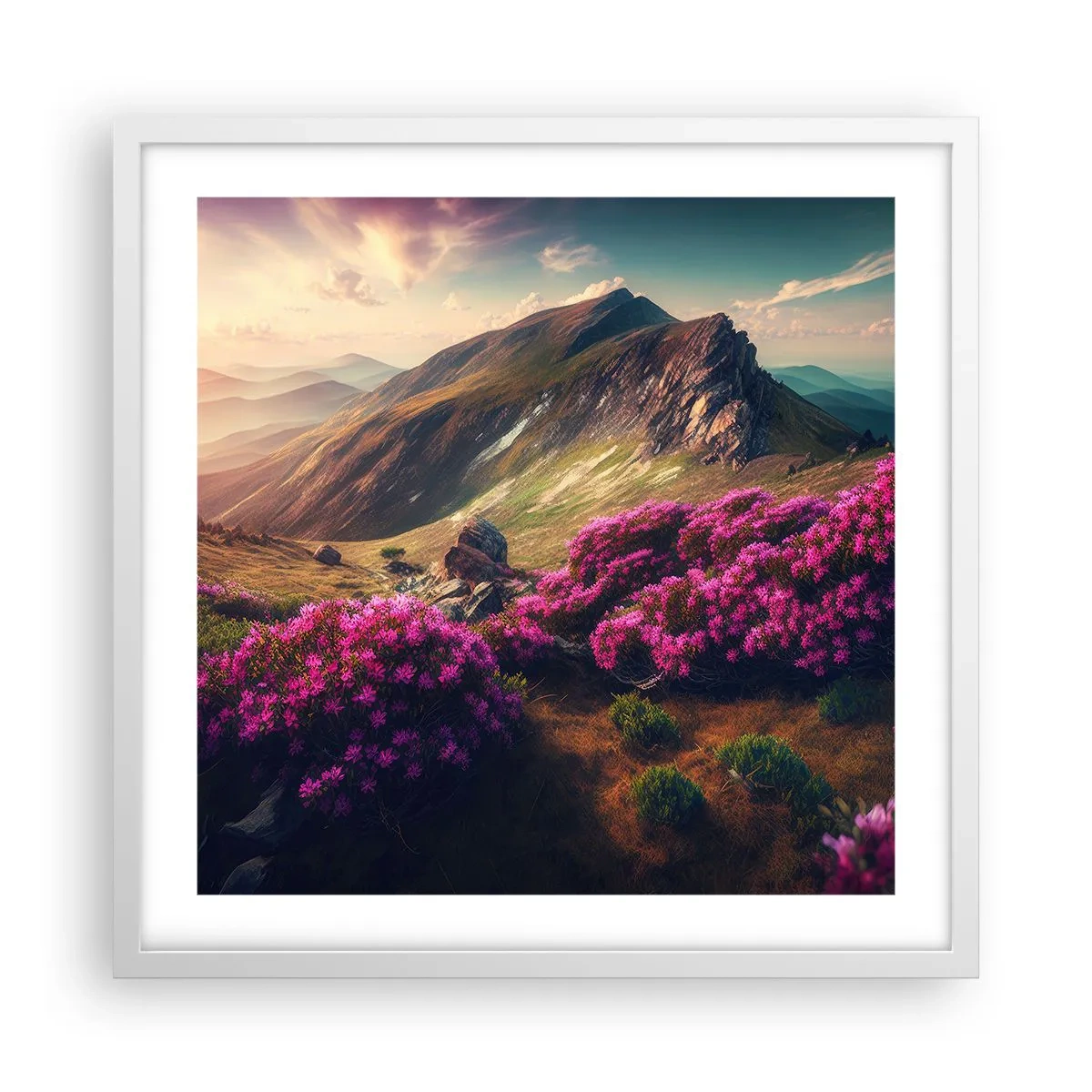Poster in cornice bianca - L'estate sui monti - 50x50 cm