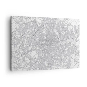 Quadro su tela - Stampe su Tela - Una mappa della città minimalista nei toni del grigio - 70x50cm - Mappa del labirinto di Londra - Decorazione murale moderna per soggiorno e camera da letto ARTTOR