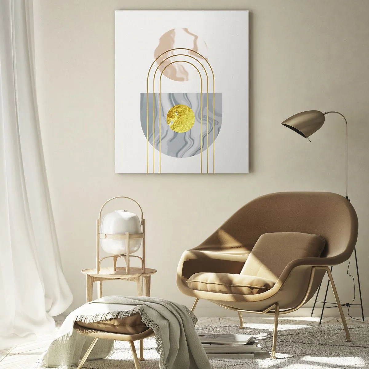 Quadro su vetro - Dipinto astratto in oro e grigio - 50x70cm - Chiarezza e lucentezza - Decorazione murale moderna per soggiorno e camera da letto ARTTOR