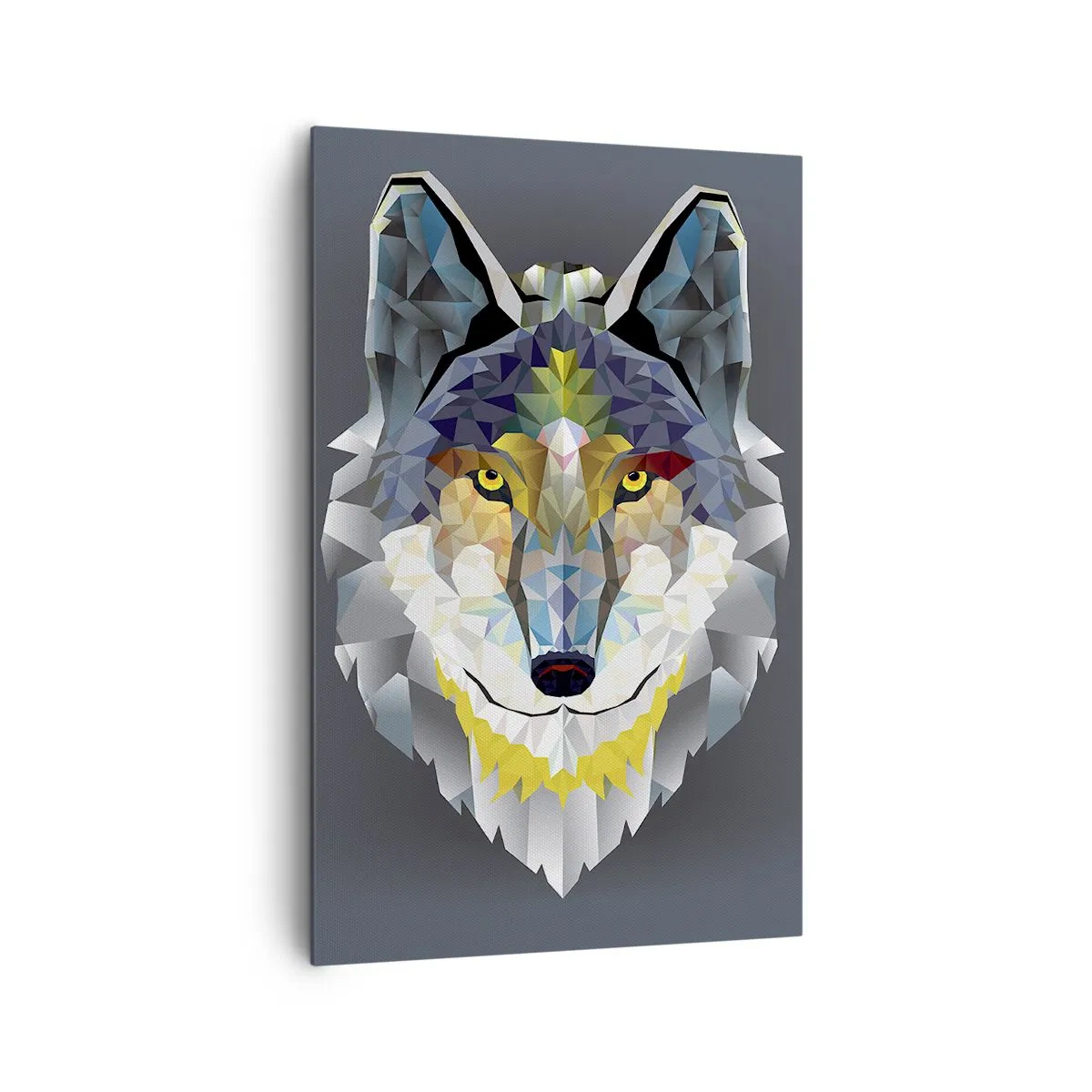 Quadro su tela - Stampe su Tela - Immagine geometrica di un lupo su sfondo grigio - 80x120cm - Si parla del lupo - Decorazione murale moderna per soggiorno e camera da letto ARTTOR