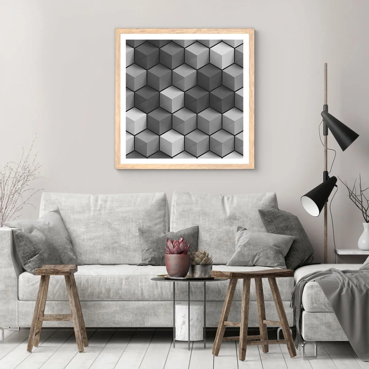 Poster in cornice rovere chiaro - Puzzle cubista - 40x40 cm