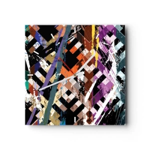 Orologio da parete - Orologio in Vetro - Composizione astratta con linee colorate su sfondo nero - 30x30cm - Elevato al quadrato - Decorazione murale moderna per soggiorno e camera da letto ARTTOR