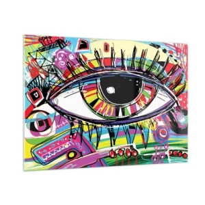 Quadro su vetro - Occhio colorato in stile astratto - 100x70cm - Occhio colorato - anima colorata - Decorazione murale moderna per soggiorno e camera da letto ARTTOR