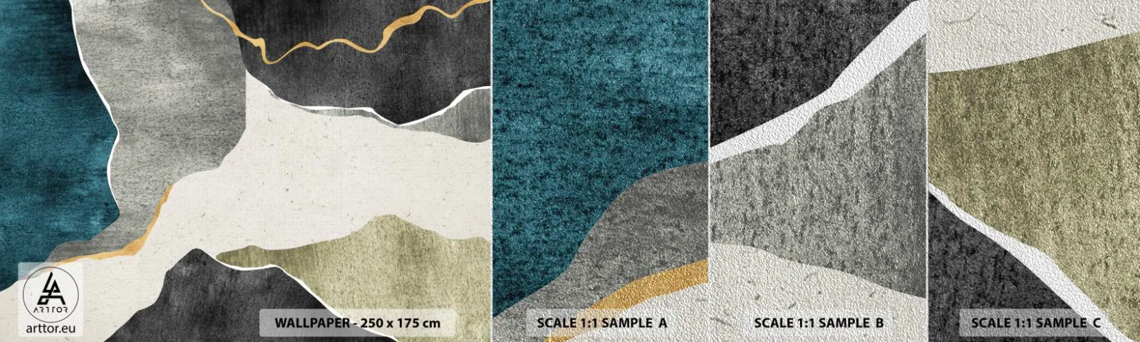 Campione di Fotomurale Premium Sand - Composizione mosaico con filo d'oro - Astrattismo, Art Deco, Pezzo - 100x30 cm