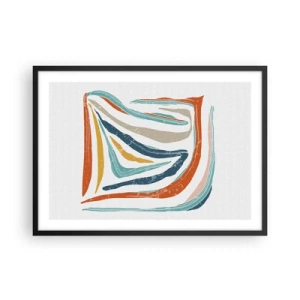 Poster in cornice nera - Linee colorate e dinamiche nelle tonalità del blu, arancione e beige - 70x50cm - Astrazione piacevolmente sorridente - Decorazione murale moderna per soggiorno e camera da letto ARTTOR