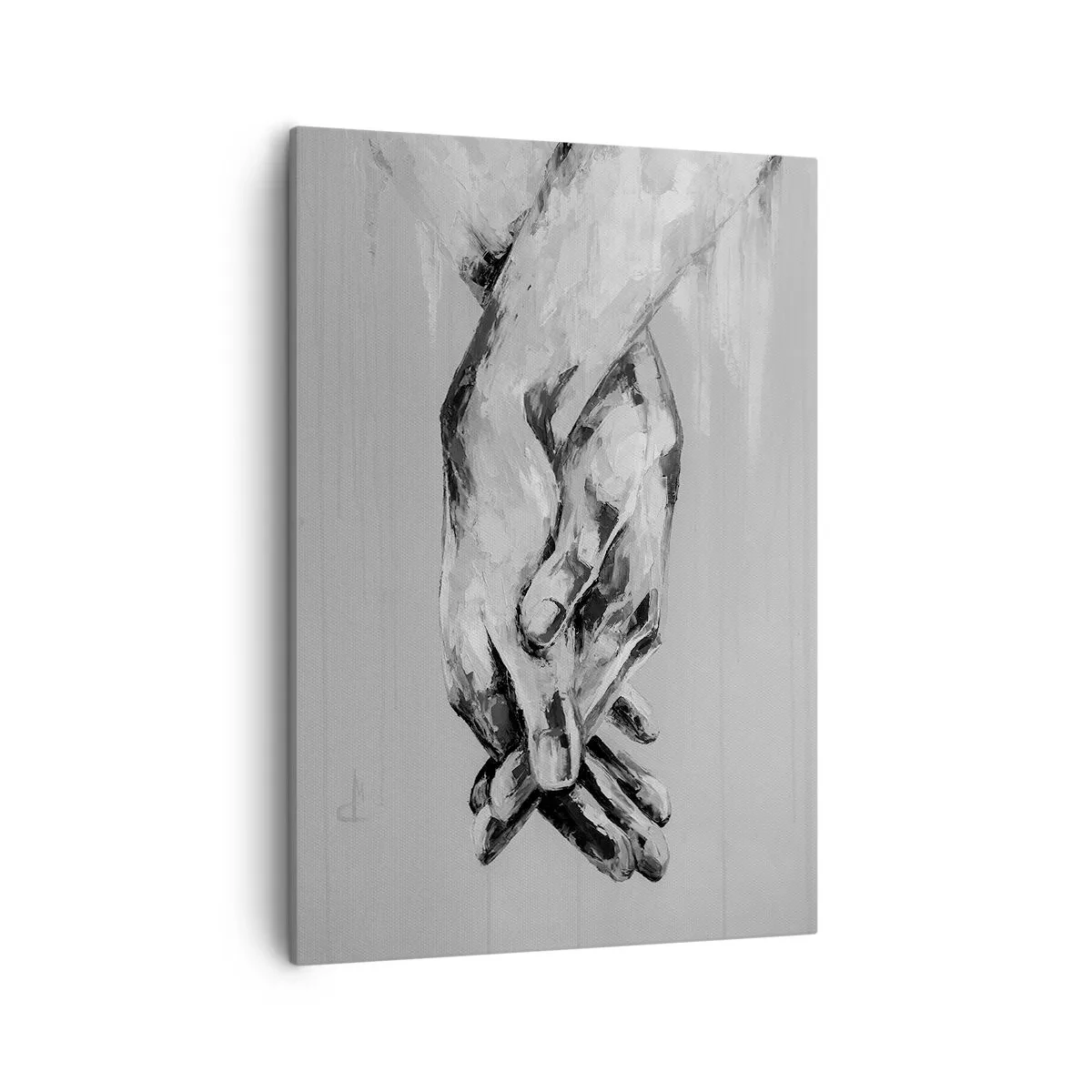 Quadro su tela - Stampe su Tela - Composizione in bianco e nero di due mani giunte su uno sfondo chiaro. - 50x70cm - Inizio... - Decorazione murale moderna per soggiorno e camera da letto ARTTOR
