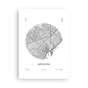 Poster - Una mappa minimalista di Barcellona in bianco e nero. - 50x70cm - Anatomia di Barcellona - Decorazione murale moderna per soggiorno e camera da letto ARTTOR