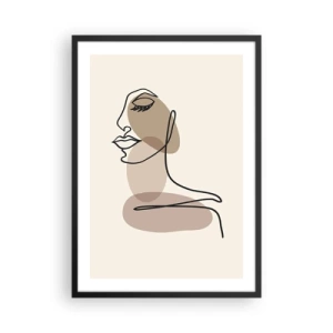 Poster in cornice nera - Un ritratto minimalista di una donna nei toni del beige. - 50x70cm - Ascoltando se stessa - Decorazione murale moderna per soggiorno e camera da letto ARTTOR