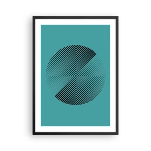Poster in cornice nera - Grafica circolare minimalista con linee su sfondo turchese - 50x70cm - Cerchio: variazione geometrica - Decorazione murale moderna per soggiorno e camera da letto ARTTOR