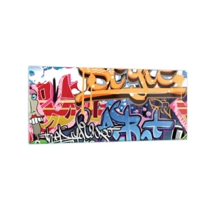 Quadro su vetro - Graffiti colorati con iscrizioni e illustrazioni dinamiche - 120x50cm - Murali, murali, murali… - Decorazione murale moderna per soggiorno e camera da letto ARTTOR