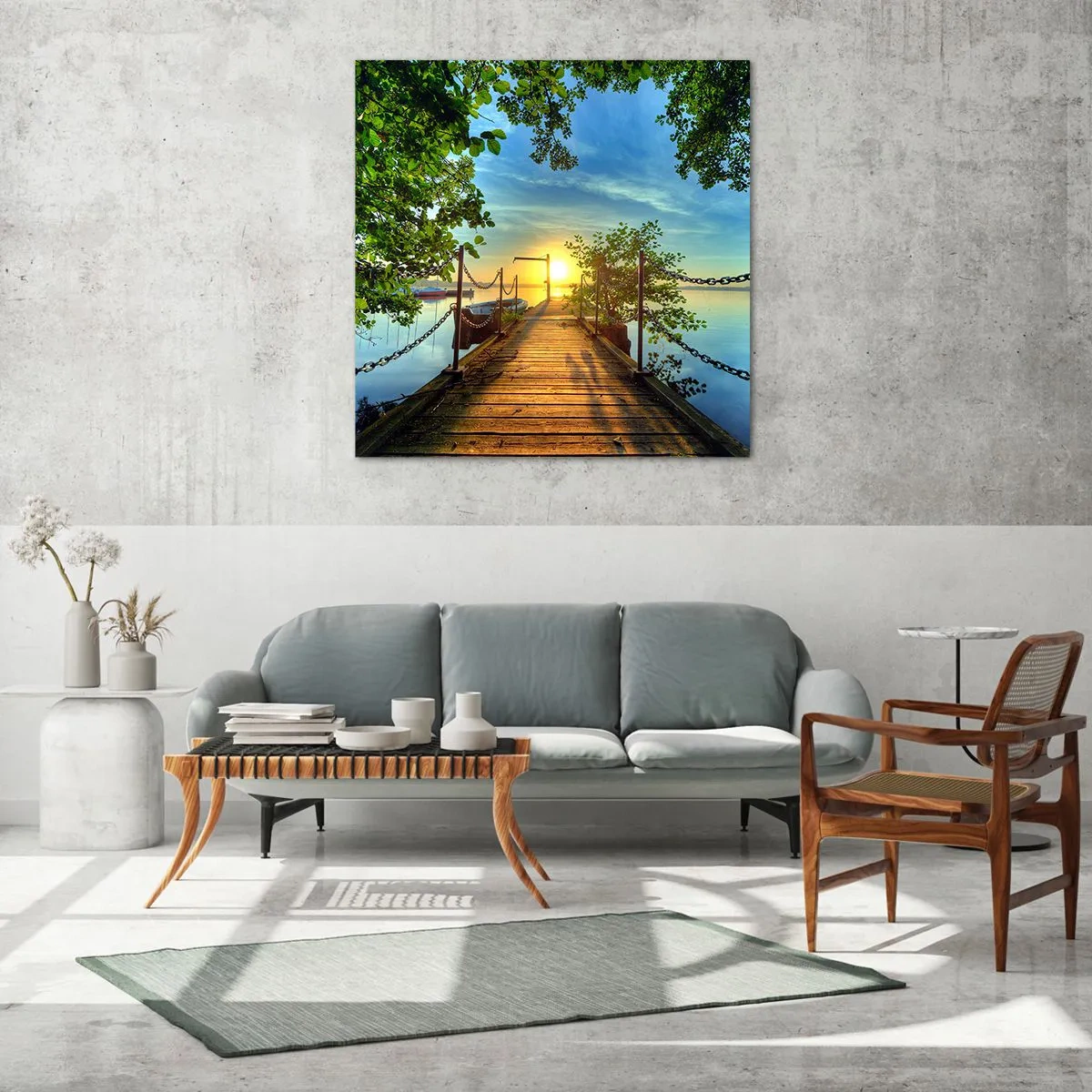 Quadro su vetro - Tramonto sul lago - 30x30 cm