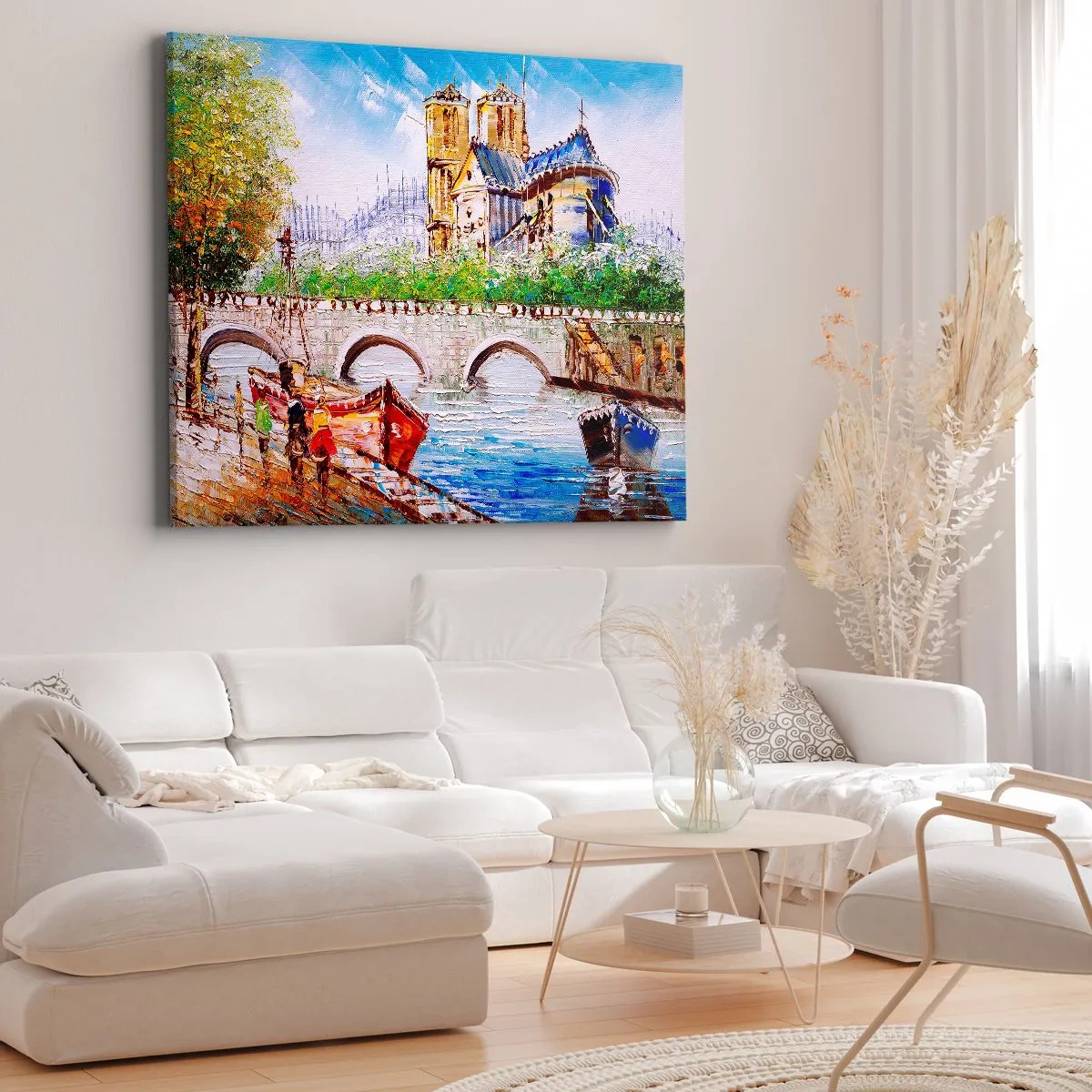 Quadro su tela - Stampe su Tela - Paesaggio con un ponte e una cattedrale in stile classico - 120x80cm - Il loro tempo non passa mai - Decorazione murale moderna per soggiorno e camera da letto ARTTOR