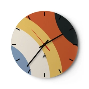 Orologio da parete - Orologio in Vetro - Archi geometrici nei toni dell'arancione, del beige e del blu - 30x30cm - Verso di se - Decorazione murale moderna per soggiorno, cucina e camera da letto ARTTOR