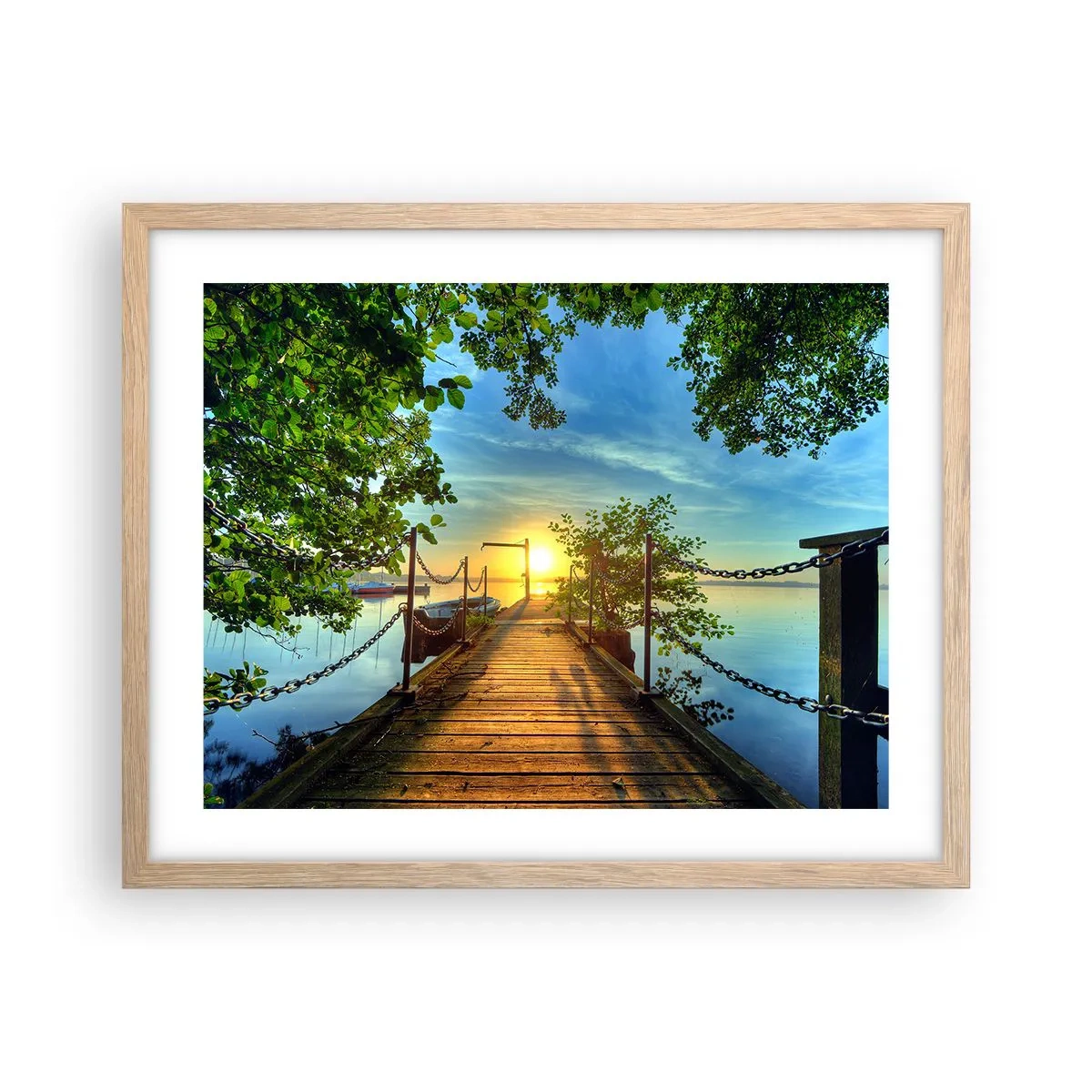 Poster in cornice rovere chiaro - Tramonto sul lago - 50x40 cm