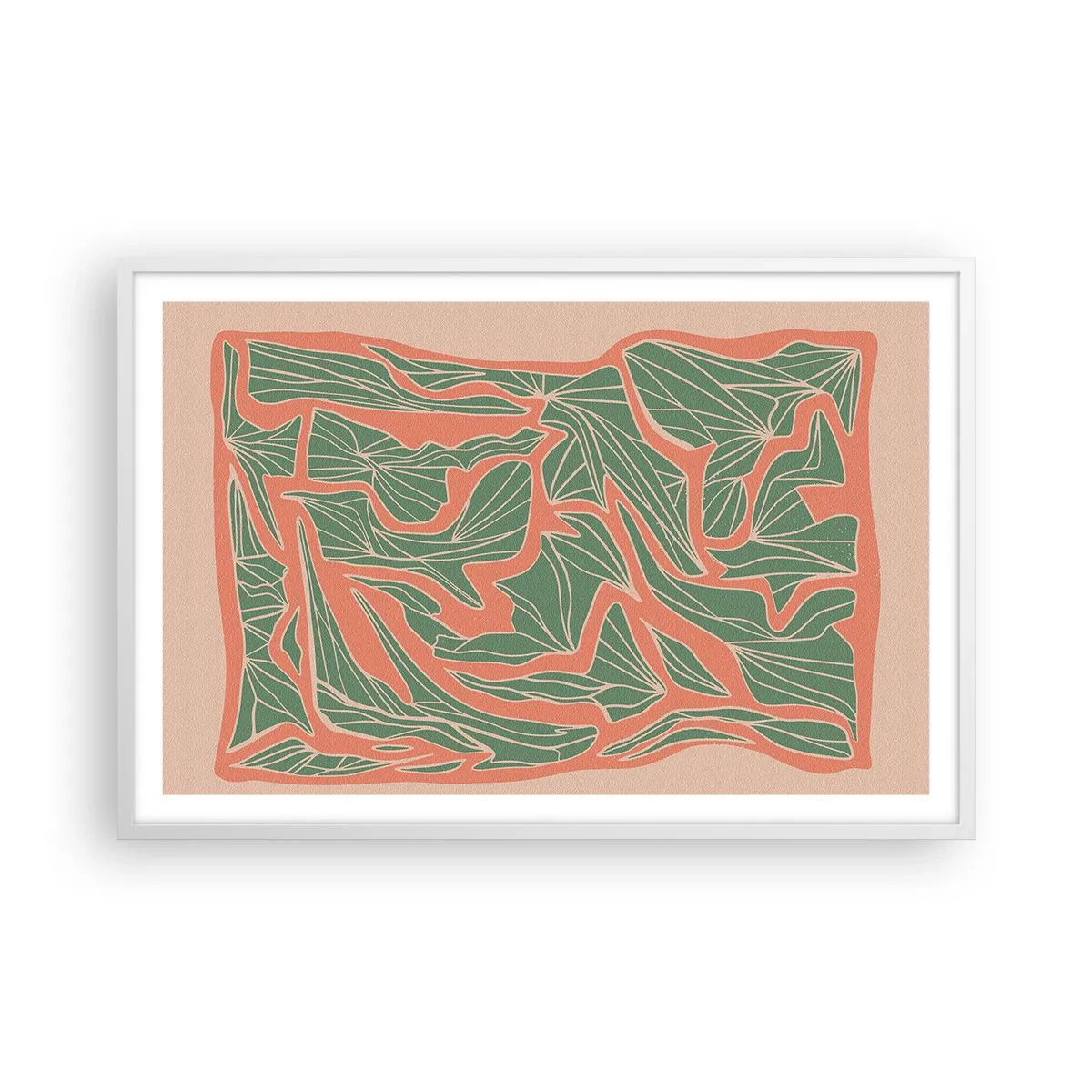 Poster in cornice bianca - La lotta tra il corallo e il verde - 91x61 cm