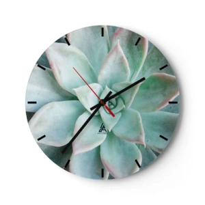 Orologio da parete - Orologio in Vetro - Macrofotografia di una succulenta verde con accenti rosa - 30x30cm - Il cuore del deserto - Decorazione murale moderna per soggiorno, cucina e camera da letto ARTTOR