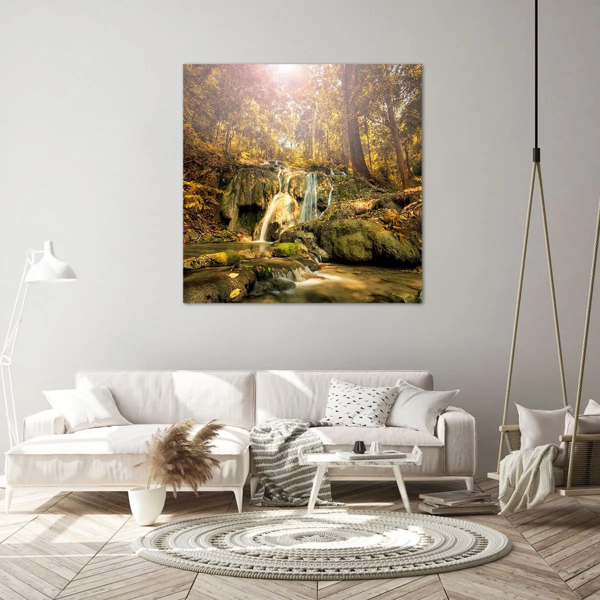 Quadro su tela - Stampe su Tela - Cascata boschiva in verde - 40x40 cm