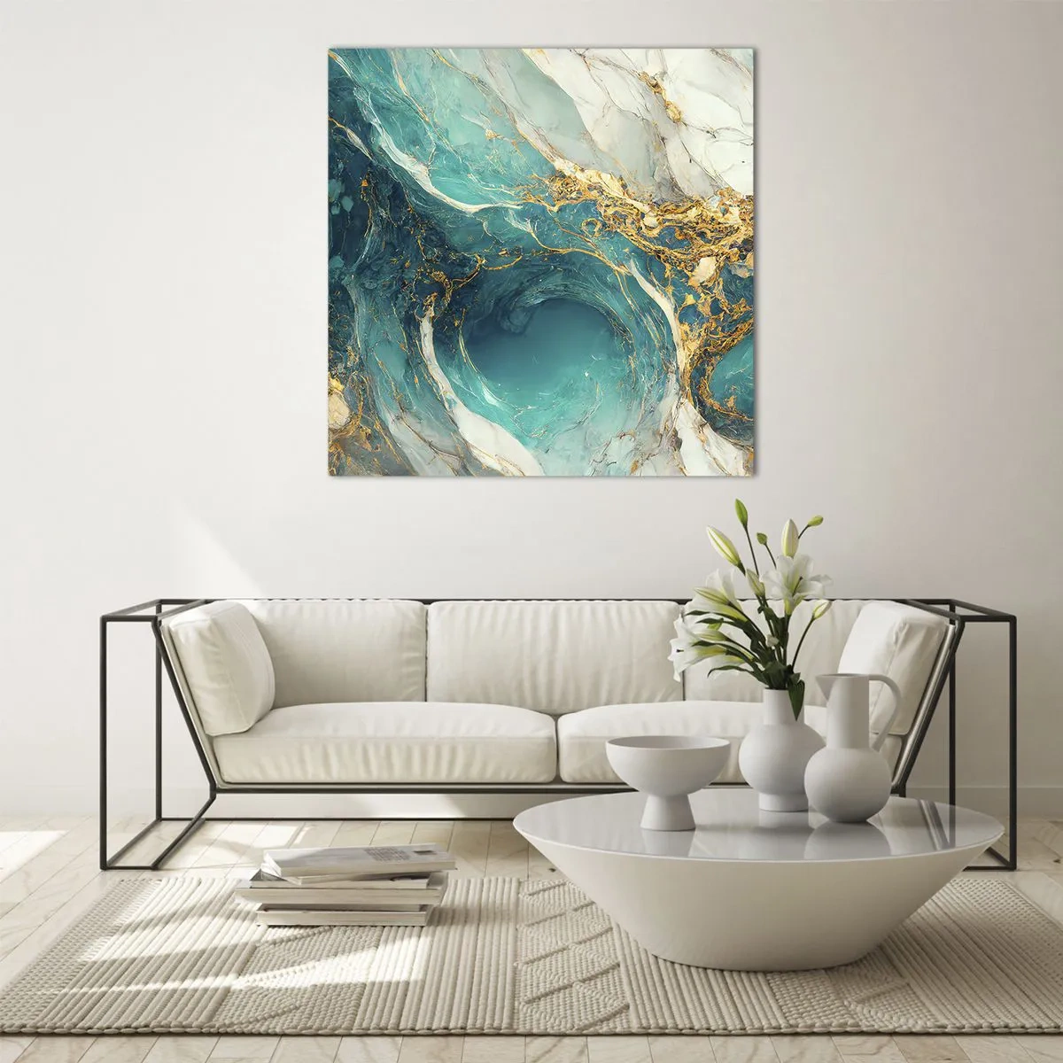 Quadro su vetro - Composizione con vene d'oro - 70x70 cm