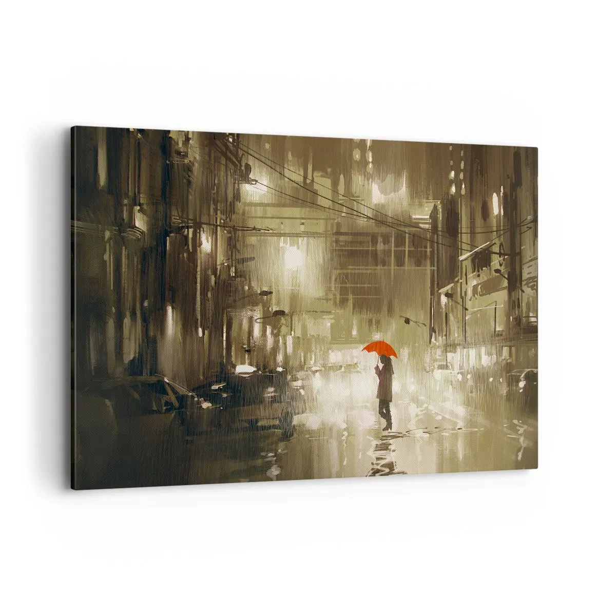 Quadro su tela - Stampe su Tela - Una figura con un ombrello rosso in una città piovosa - 100x70cm - Sola ma non solitaria - Decorazione murale moderna per soggiorno e camera da letto ARTTOR