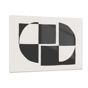 Quadro su vetro - Composizione geometrica di forme in bianco e nero - 120x80cm - Antitesi - sintesi - Decorazione murale moderna per soggiorno e camera da letto ARTTOR