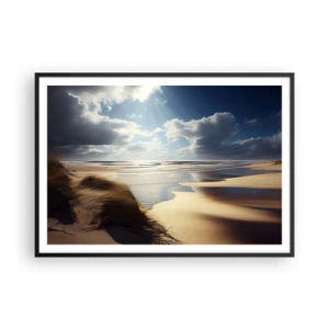 Poster in cornice nera - Una spiaggia selvaggia con dune e cieli azzurri - 100x70cm - Spiaggia incontaminata - Decorazione murale moderna per soggiorno e camera da letto ARTTOR