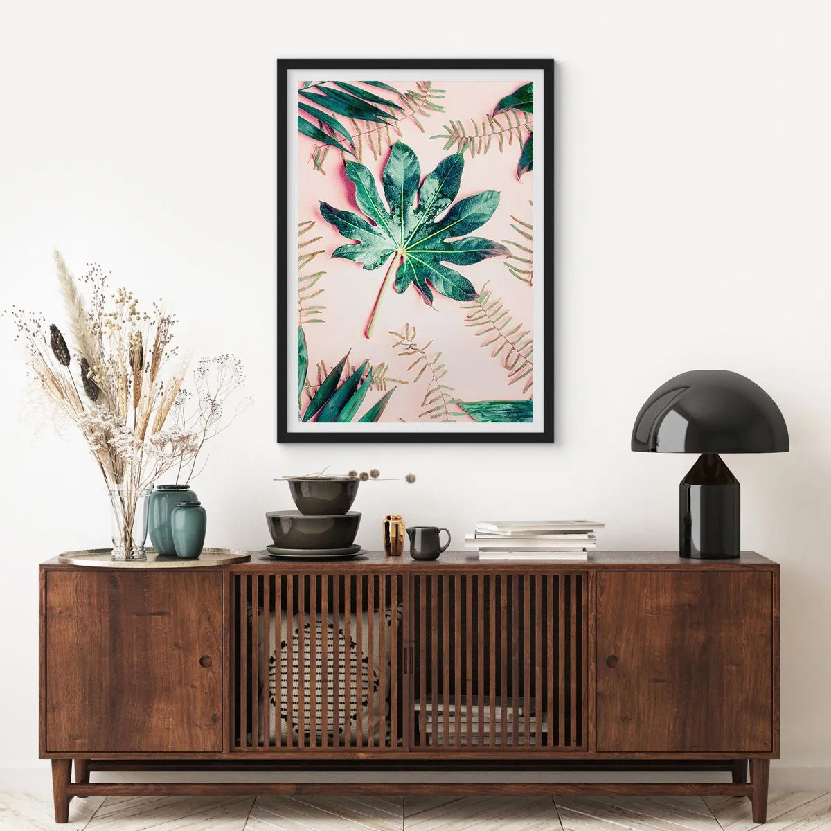 Poster in cornice nera - Studio di verde su sfondo rosa - 40x50 cm