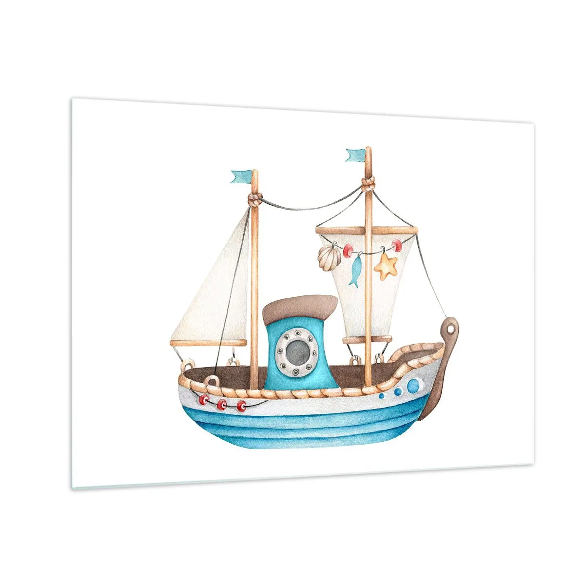 Quadro su vetro - Illustrazione di una nave per bambini su sfondo bianco - 70x50cm - Benvenuta avventura! - Decorazione murale moderna per soggiorno e camera da letto ARTTOR