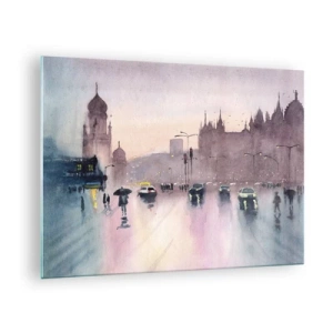 Quadro su vetro - Paesaggio urbano piovoso - 70x50cm - Nella nebbia piovigginosa - Decorazione murale moderna per soggiorno e camera da letto ARTTOR