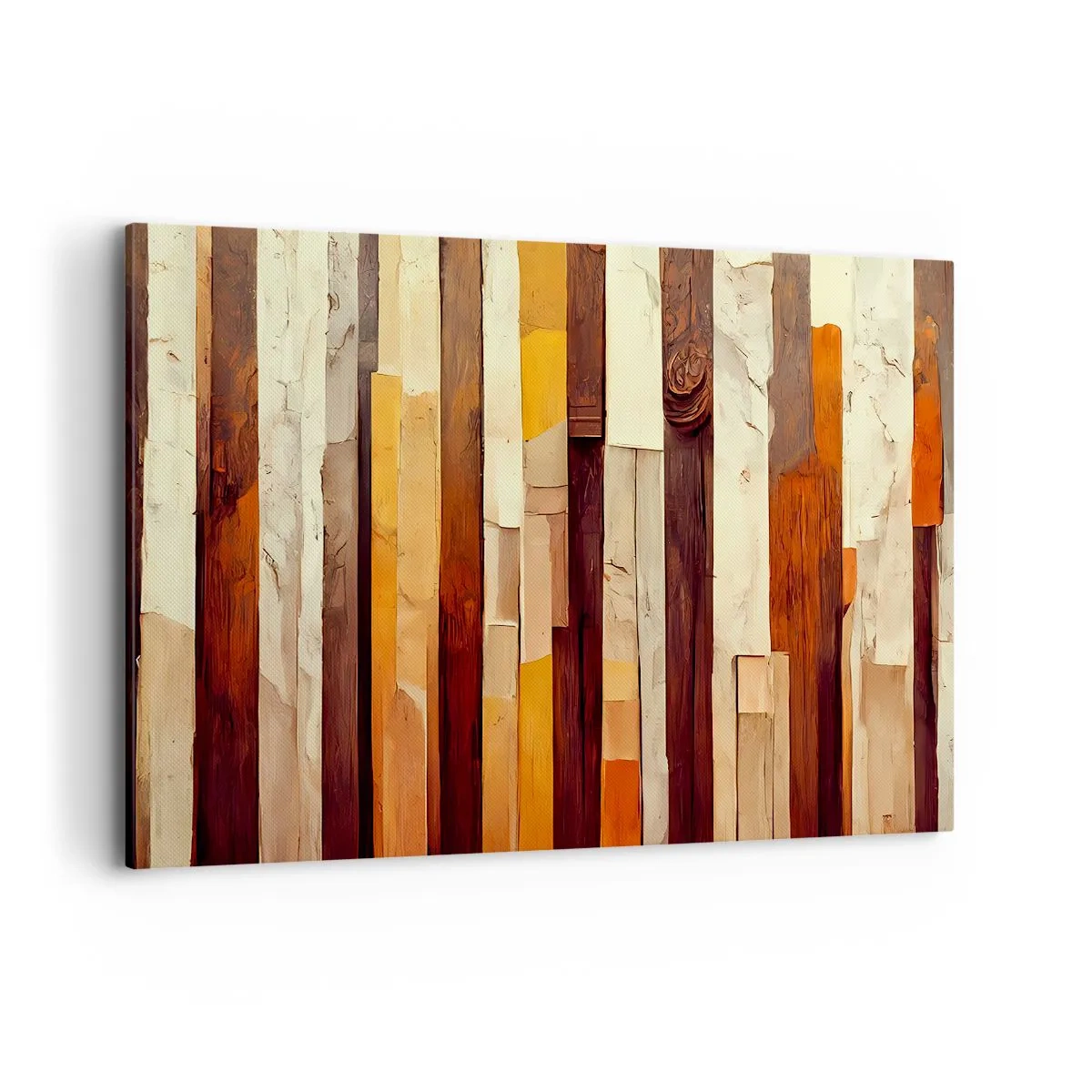 Quadro su tela - Stampe su Tela - Composizione geometrica nei toni del legno e dell'oro - 120x80cm - L'inno dei legni boschivi - Decorazione murale moderna per soggiorno e camera da letto ARTTOR